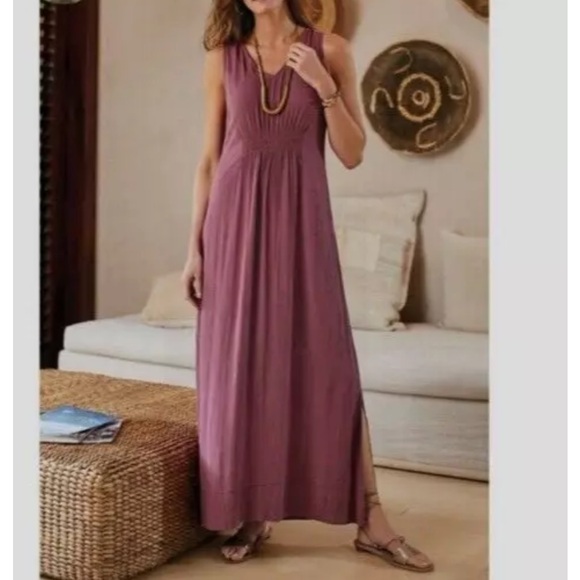 Soft Surroundings Dresses & Skirts - Soft Surroundings Katriane Mauve Crinkle Smocked Rayon Maxi Dress Sz. 2x plus
